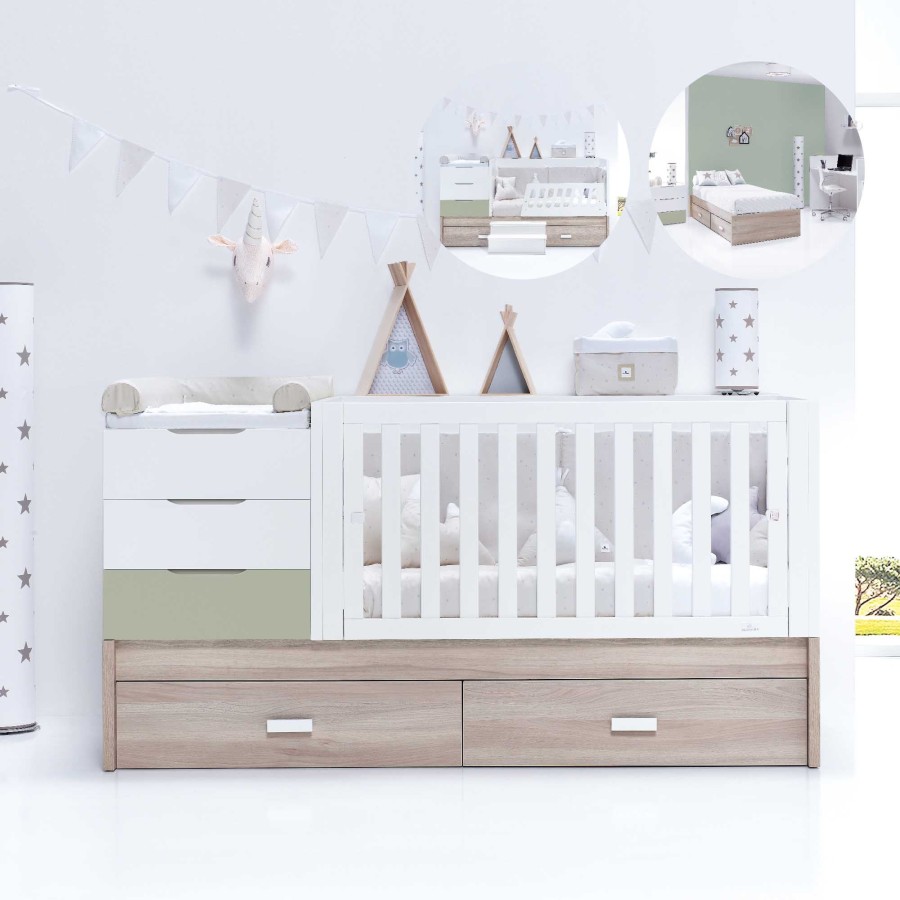 Lettini Trasformabili Alondra | Sero Loft Erba Convertible Crib 70X140Cm · K547 Verde-Oliva