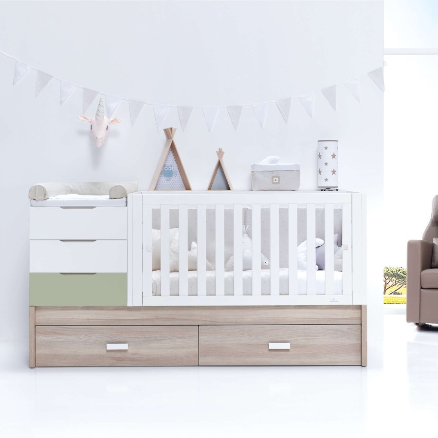 Lettini Trasformabili Alondra | Sero Loft Erba Convertible Crib 70X140Cm · K547 Verde-Oliva