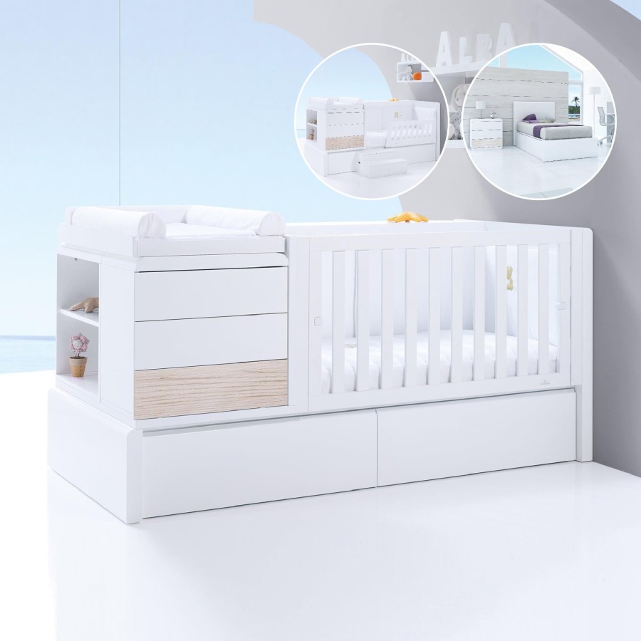 Culle Per Bambini Alondra | Premium Kurve Convertible Crib · Coco (Dropside On The Right) · K417 Rovere Sbiancato