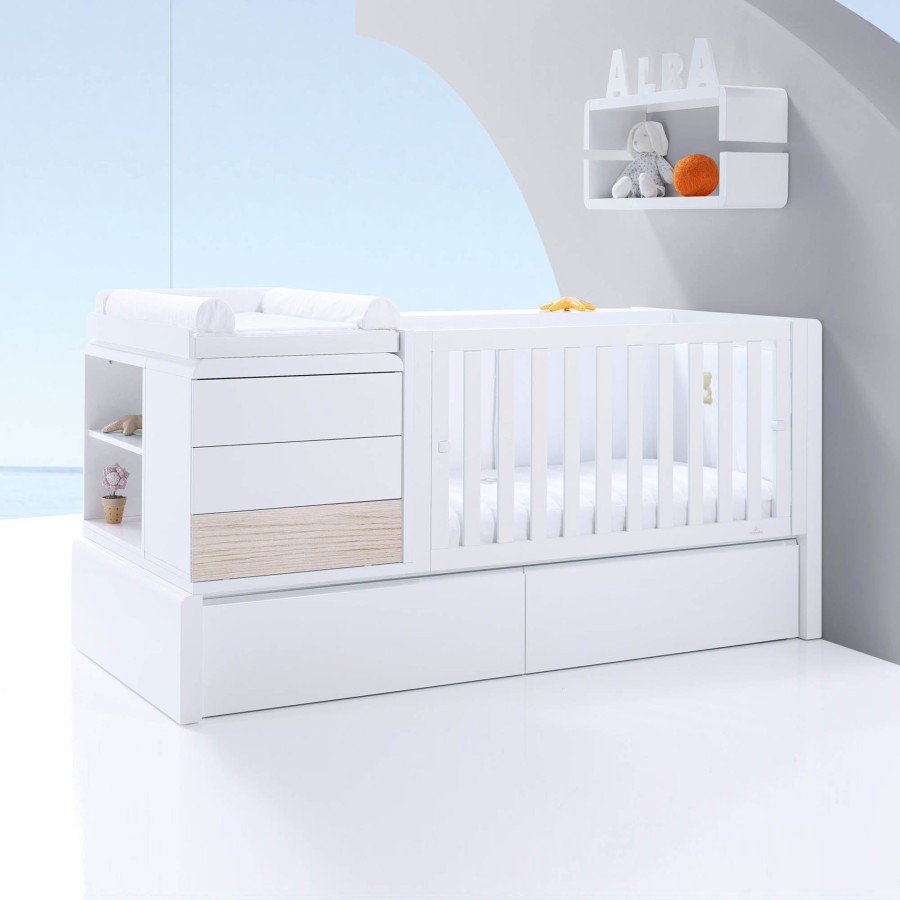 Culle Per Bambini Alondra | Premium Kurve Convertible Crib · Coco (Dropside On The Right) · K417 Rovere Sbiancato