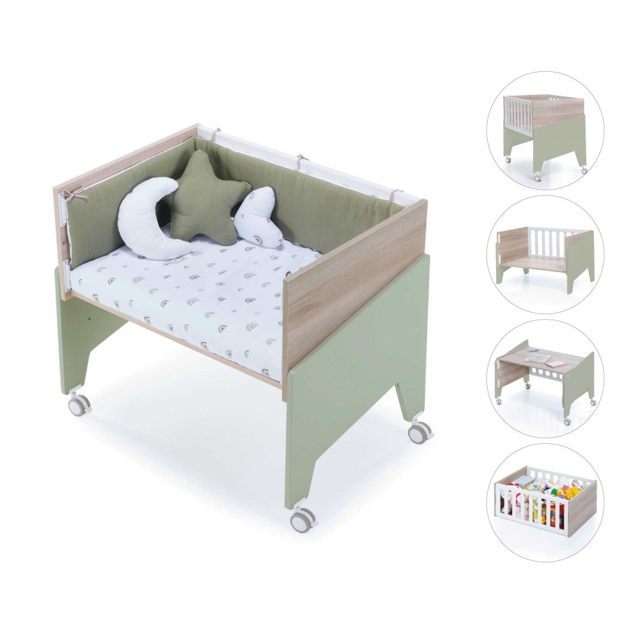 Culle Alondra | Wooden & Olive-Green Co-Sleeping Crib 50X80 Equo Life · C17-M9456