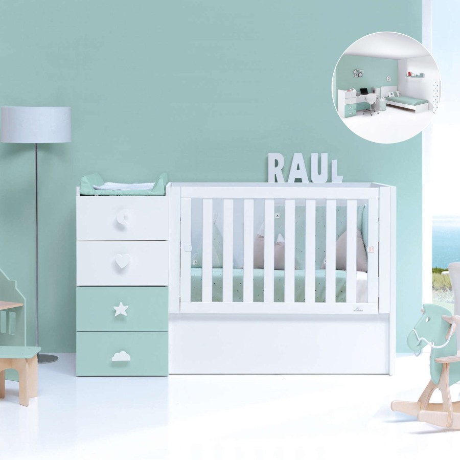 Lettini Trasformabili Alondra | Lettino Trasformabile 60X120 Just Bubble Mint · K374-M7755 Verde-Menta