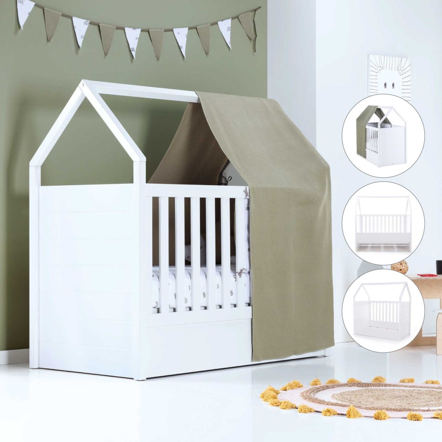 Culle Per Bambini Alondra | White Montessori House Cot And Teepee Tent Bed (5In1) 70X140 Auna Espuma Do Mar