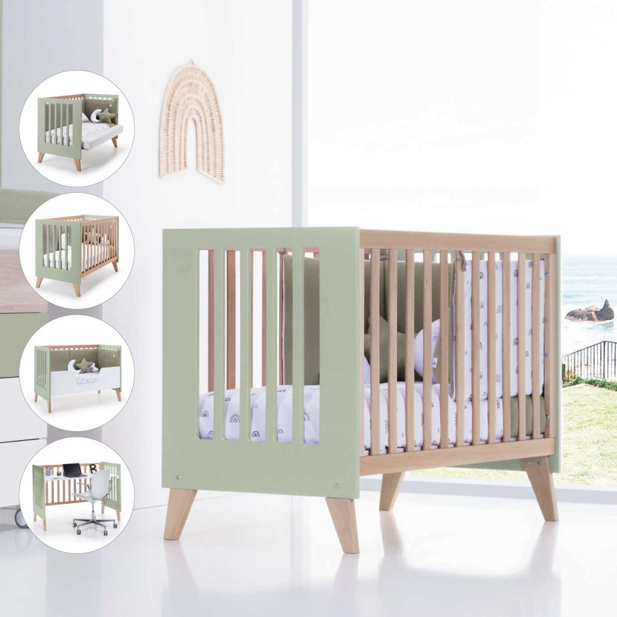 Culle Per Bambini Alondra | Wooden & Olive-Green Co-Sleeping Cot 4 In 1 Nexor Erba · C187R-M5695