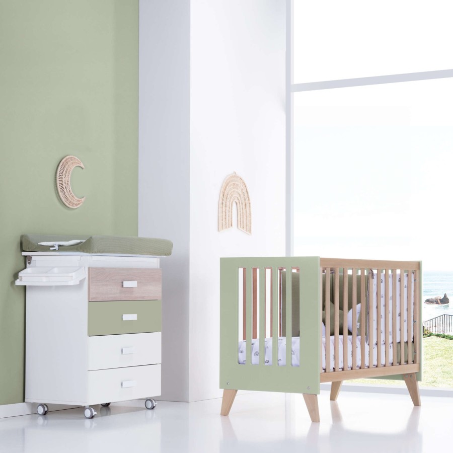 Culle Per Bambini Alondra | Wooden & Olive-Green Co-Sleeping Cot 4 In 1 Nexor Erba · C187R-M5695