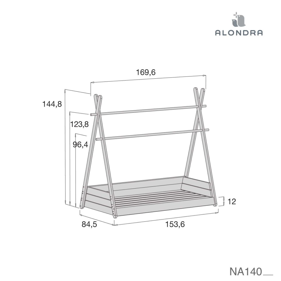 Montessori Alondra | Montessori Baby Bed 70X140Cm Homy Grey Mare