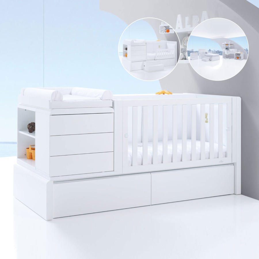 Culle Per Bambini Alondra | Premium Kurve Convertible Crib · White (Dropside On The Right) · K417 Bianco