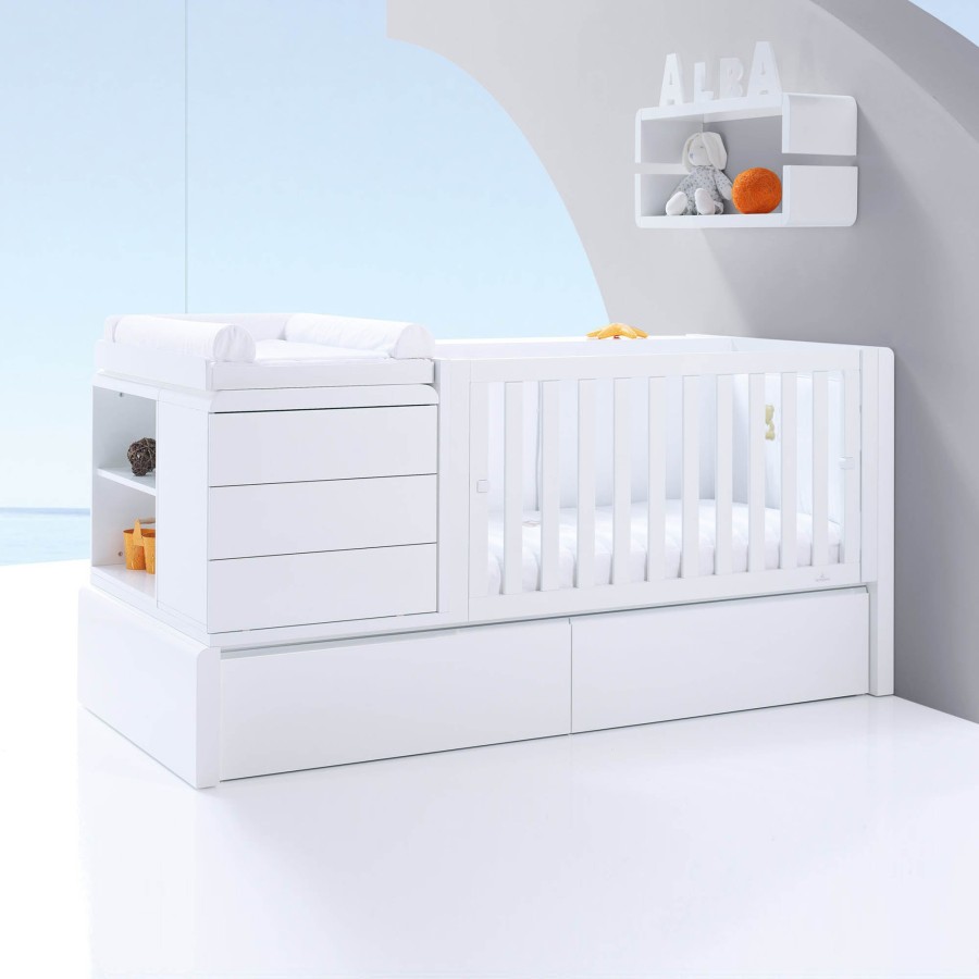 Culle Per Bambini Alondra | Premium Kurve Convertible Crib · White (Dropside On The Right) · K417 Bianco