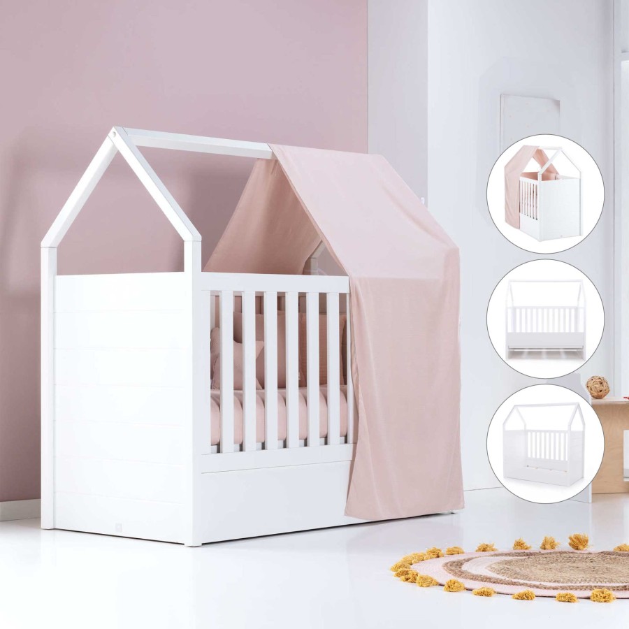 Culle Per Bambini Alondra | White Montessori House Cot And Teepee Tent Bed (5In1) 70X140 Auna Cremarosa