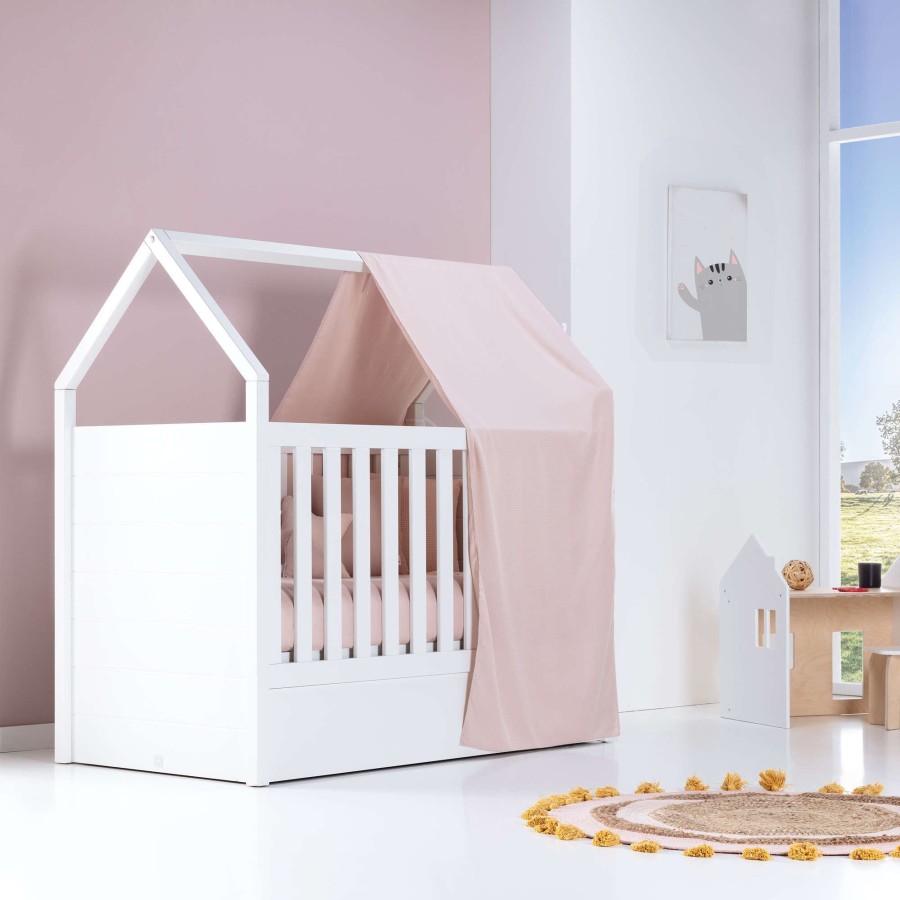 Culle Per Bambini Alondra | White Montessori House Cot And Teepee Tent Bed (5In1) 70X140 Auna Cremarosa