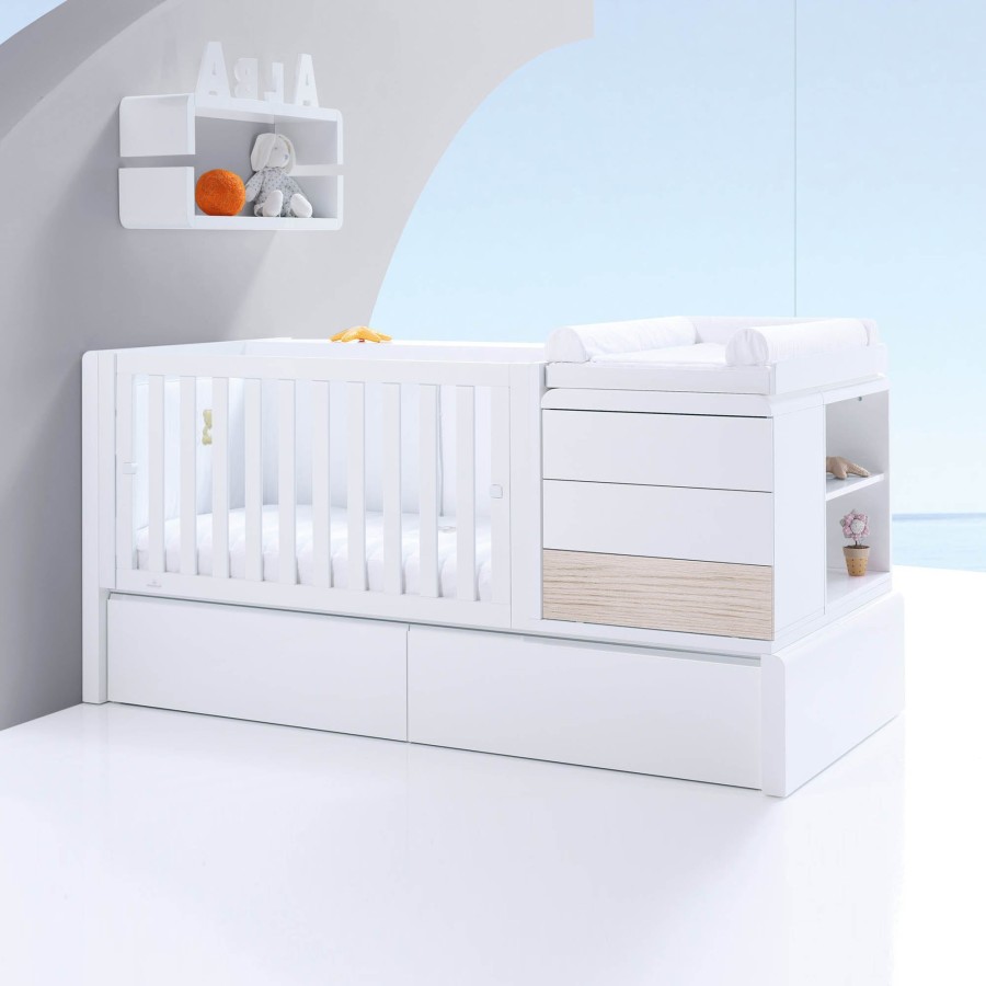 Culle Per Bambini Alondra | Lettino Trasformabile 70X140 Kurve Coco (Montaggio A Sinistra) · K417Cl-M7792 Rovere Sbiancato