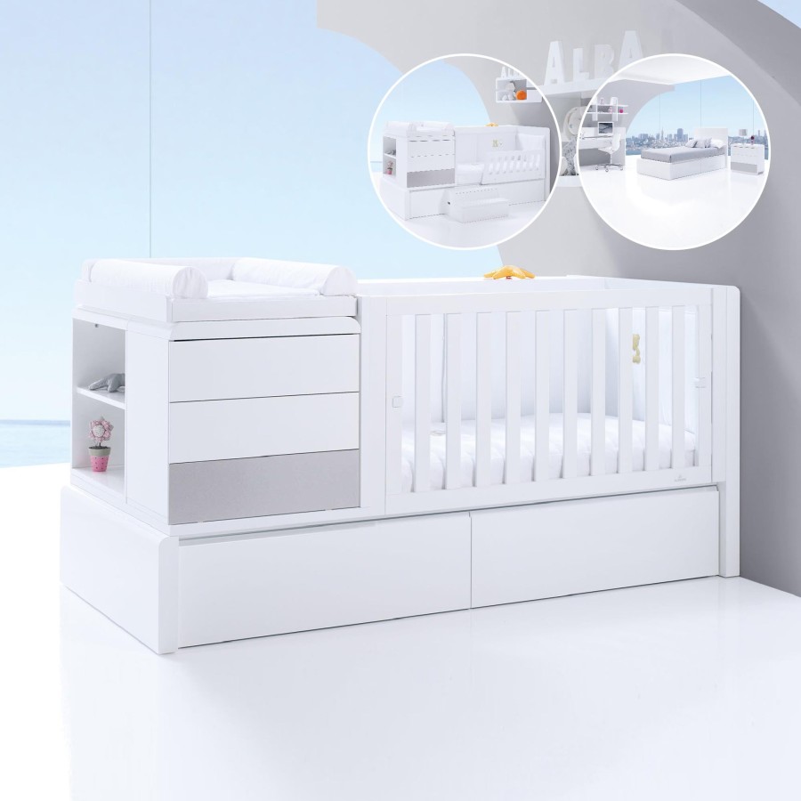 Lettini Trasformabili Alondra | Premium Kurve Convertible Crib · Grey (Dropside On The Right) · K417 Grigio