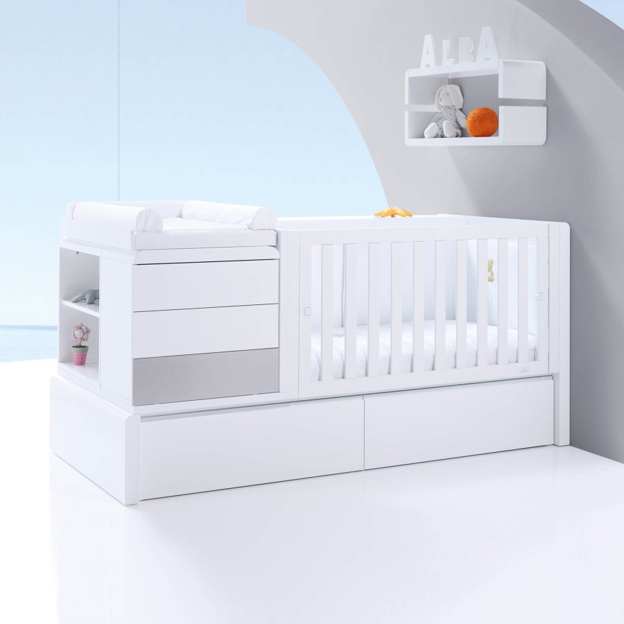 Lettini Trasformabili Alondra | Premium Kurve Convertible Crib · Grey (Dropside On The Right) · K417 Grigio