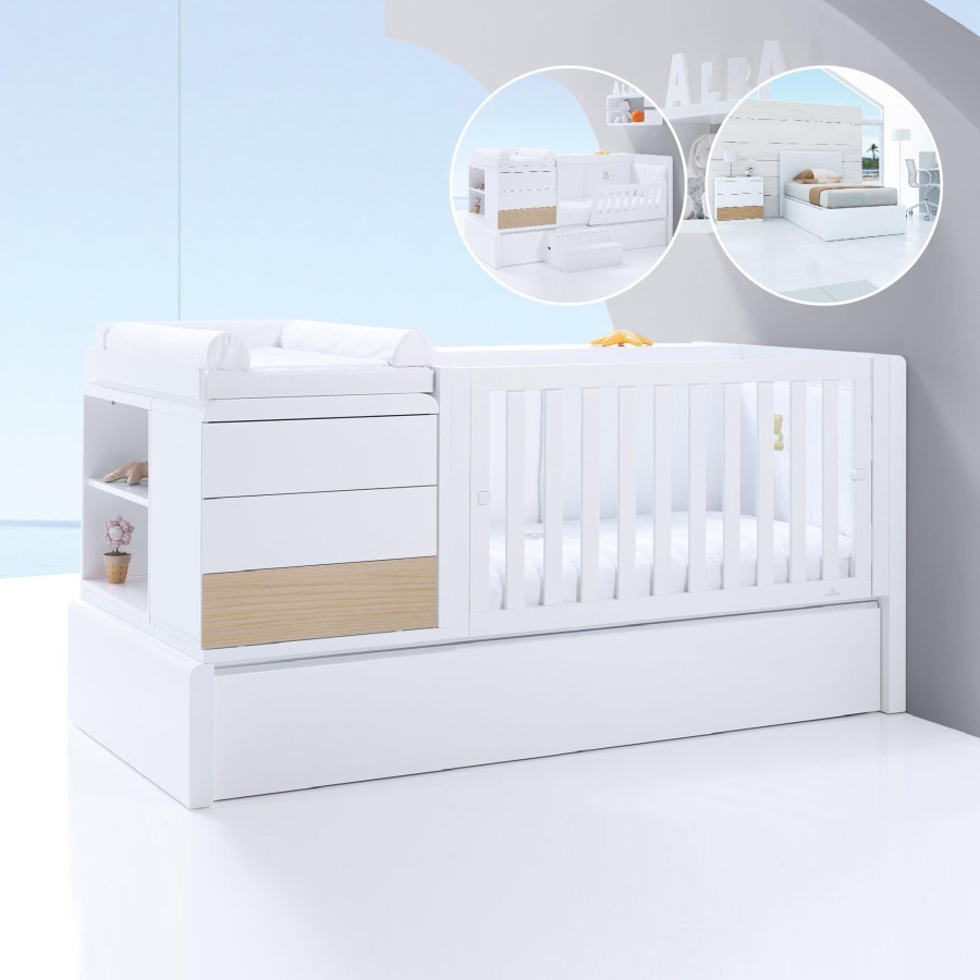 Culle Per Bambini Alondra | Premium Kurve Convertible Crib · Nature (Dropside On The Right) · K417 Rovere Naturale