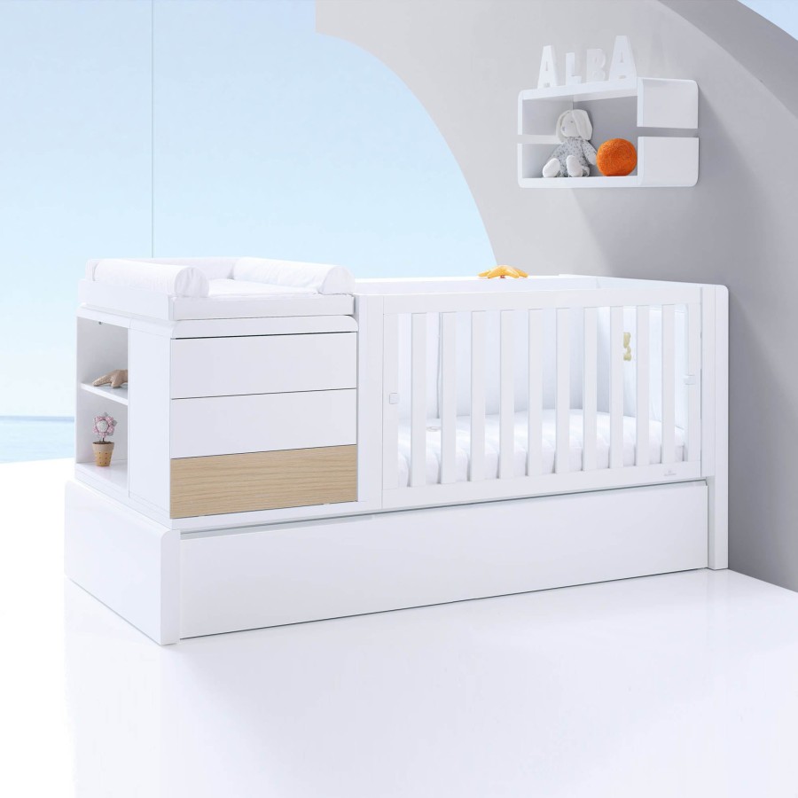 Culle Per Bambini Alondra | Premium Kurve Convertible Crib · Nature (Dropside On The Right) · K417 Rovere Naturale