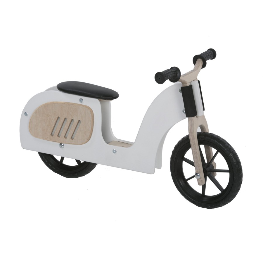 Montessori Alondra | White Wooden Motorbike With Rubber Wheels · U35Mot-7700 Bianco