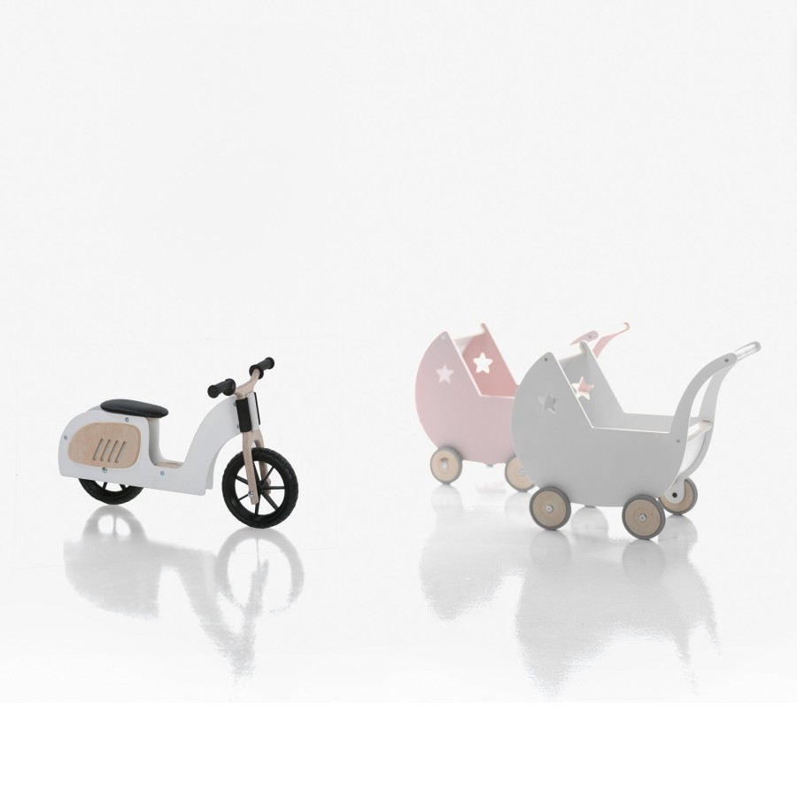 Montessori Alondra | White Wooden Motorbike With Rubber Wheels · U35Mot-7700 Bianco