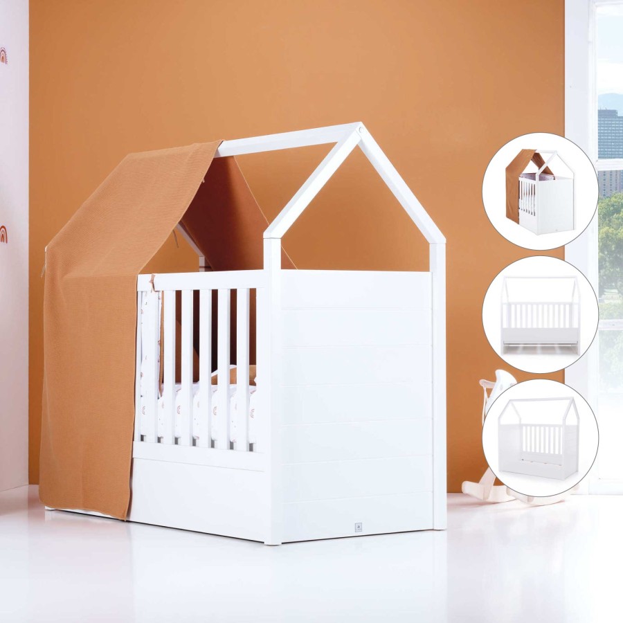 Culle Per Bambini Alondra | White Montessori House Cot And Teepee Tent Bed (5In1) 70X140 Auna Ariake