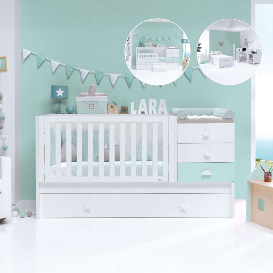 Lettini Trasformabili Alondra | Convertible Crib Sero Bubble Mint · K554 Verde-Menta