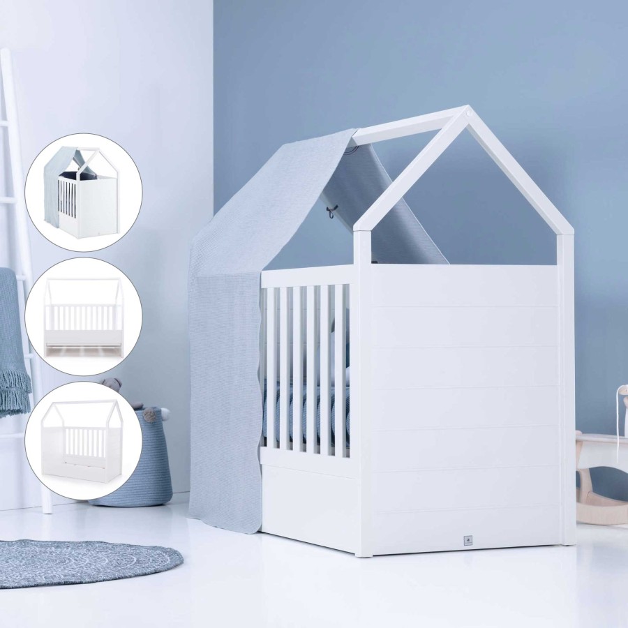 Culle Per Bambini Alondra | White Montessori House Cot And Teepee Tent Bed (5In1) 70X140 Auna Alba Blu