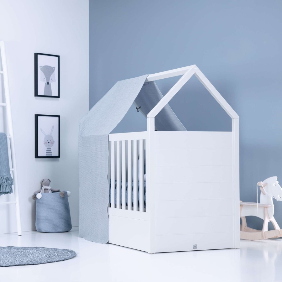 Culle Per Bambini Alondra | White Montessori House Cot And Teepee Tent Bed (5In1) 70X140 Auna Alba Blu