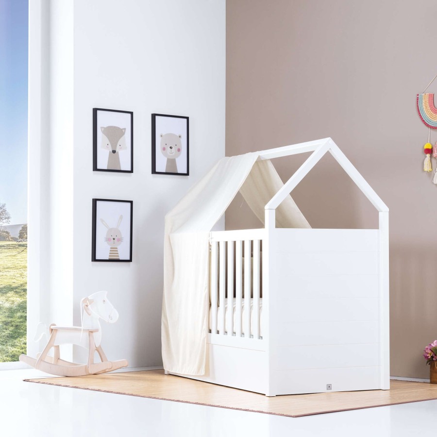 Culle Per Bambini Alondra | White Montessori House Cot And Teepee Tent Bed (5In1) 70X140 Auna Sahara Sand